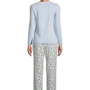 Lands' End Pajamas: Long Sleeve Shirt & Pants with Blue Love Birds, Petite Small